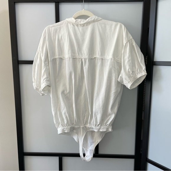 [m] Free People Boho White Brown Button Cotton Linen Blend Body Suit Women’s - Picture 4 of 13